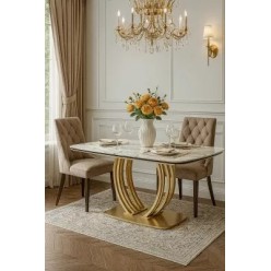 Стол обеденный MATERA 160 Контрастный мрамор матовый, итал. керамика/ каркас цвета шампань Стол обеденный MATERA 160 Контрастный мрамор матовый, итал. керамика/ каркас цвета шампань