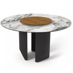 Стол обеденный КОЛИЗЕЙ 140 круглый нераскладной, цвет белый мрамор, с вращающейся накладкой, цвет орех Стол обеденный КОЛИЗЕЙ 140 круглый нераскладной, цвет белый мрамор, с вращающейся накладкой, цвет орех