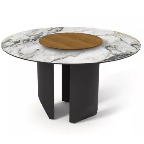 Стол обеденный КОЛИЗЕЙ 140 круглый нераскладной, цвет белый мрамор, с вращающейся накладкой, цвет орех Стол обеденный КОЛИЗЕЙ 140 круглый нераскладной, цвет белый мрамор, с вращающейся накладкой, цвет орех